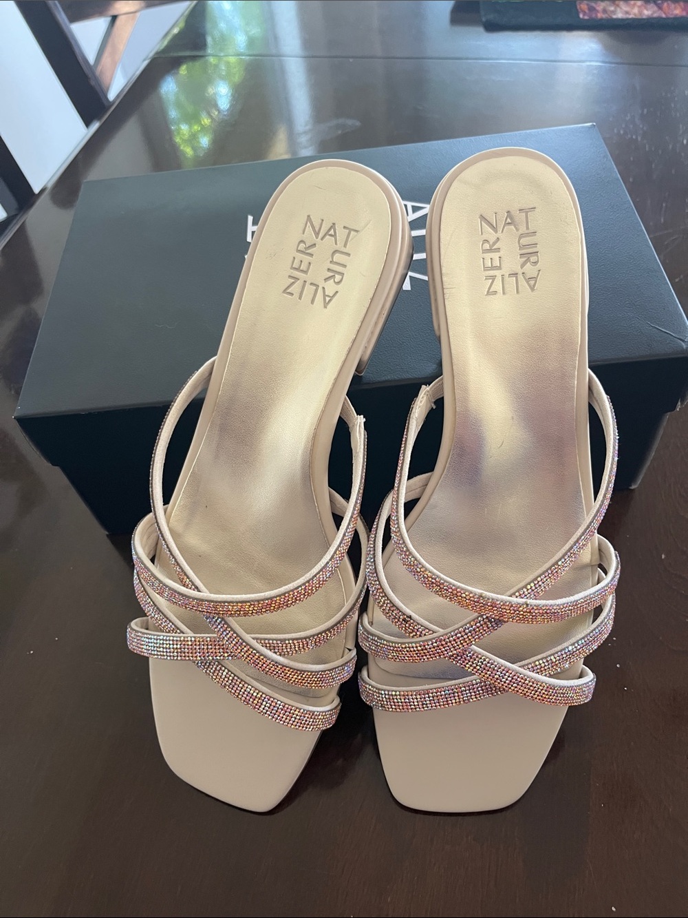 Naturalizer Rose Gold Strappy Rhinestone Mule Heels